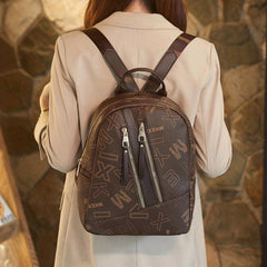Vintage Letter Print Backpack Classic Zipper Storage Daypack Women's Bag