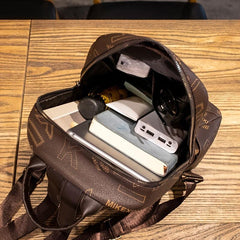 Vintage Letter Print Backpack Classic Zipper Storage Daypack Women's Bag