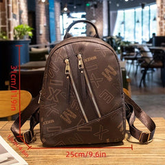 Vintage Letter Print Backpack Classic Zipper Storage Daypack Women's Bag