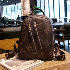 Vintage Letter Print Backpack Classic Zipper Storage Daypack Women's Bag