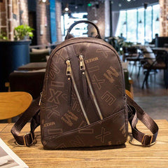 Vintage Letter Print Backpack Classic Zipper Storage Daypack Women's Bag