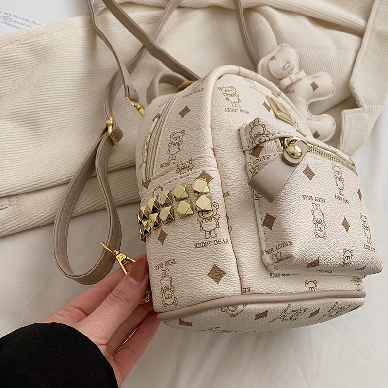 Bear Pattern Zipper Backpack for Travel Women's Bag