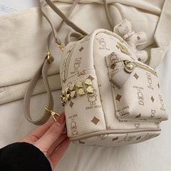 Bear Pattern Zipper Backpack for Travel Women's Bag