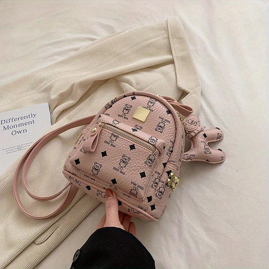 Bear Pattern Zipper Backpack for Travel Women's Bag