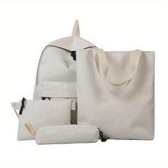 4 Pcs Solid Bag Sets Backpack with Handbag & Crossbody Bag & Pencil Pouch