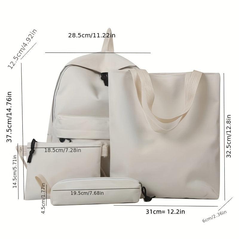 4 Pcs Solid Bag Sets Backpack with Handbag & Crossbody Bag & Pencil Pouch