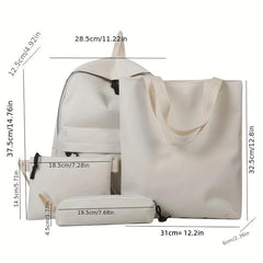 4 Pcs Solid Bag Sets Backpack with Handbag & Crossbody Bag & Pencil Pouch
