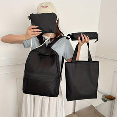 4 Pcs Solid Bag Sets Backpack with Handbag & Crossbody Bag & Pencil Pouch