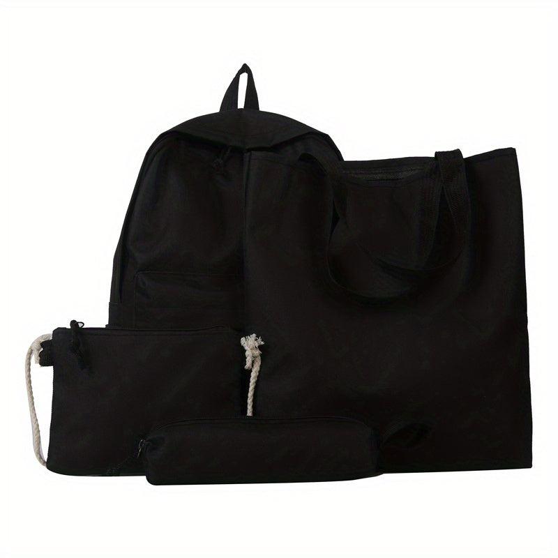 4 Pcs Solid Bag Sets Backpack with Handbag & Crossbody Bag & Pencil Pouch