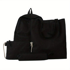 4 Pcs Solid Bag Sets Backpack with Handbag & Crossbody Bag & Pencil Pouch