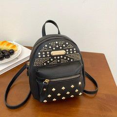 Studded Decor Backpack PU Leather Schoolbag Travel Daypack 8 66 6 69 2 95 Inch