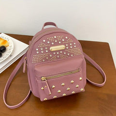 Studded Decor Backpack PU Leather Schoolbag Travel Daypack 8 66 6 69 2 95 Inch