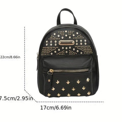 Studded Decor Backpack PU Leather Schoolbag Travel Daypack 8 66 6 69 2 95 Inch