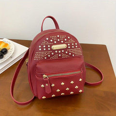 Studded Decor Backpack PU Leather Schoolbag Travel Daypack 8 66 6 69 2 95 Inch