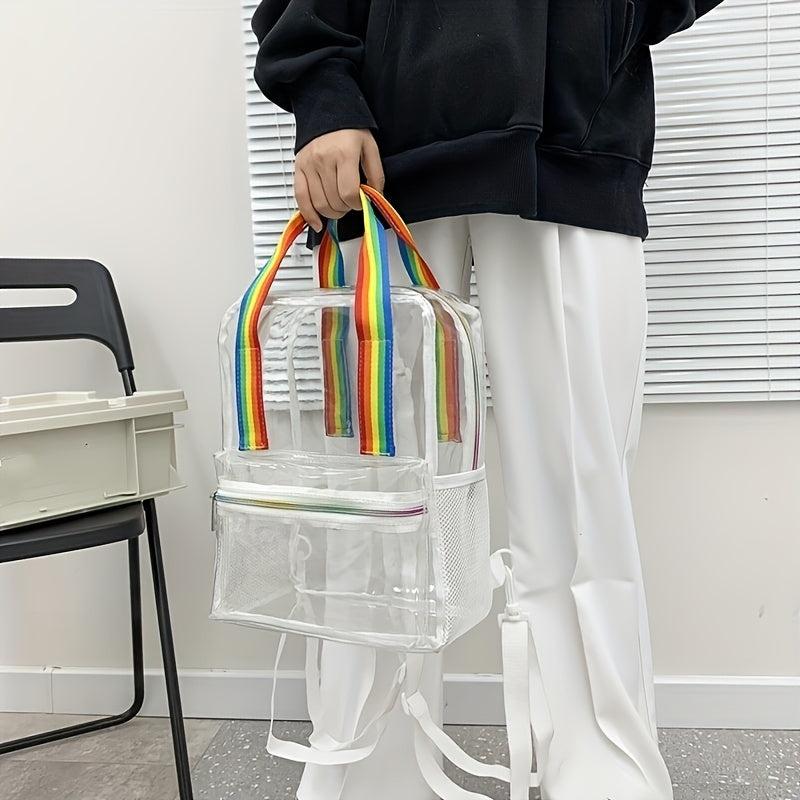 Transparent Zipper Backpack with Rainbow Straps