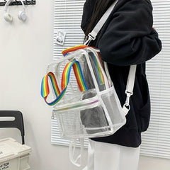 Transparent Zipper Backpack with Rainbow Straps