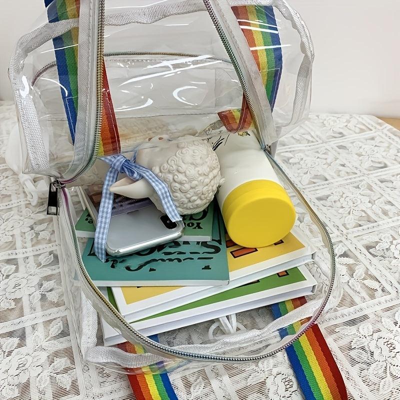 Transparent Zipper Backpack with Rainbow Straps