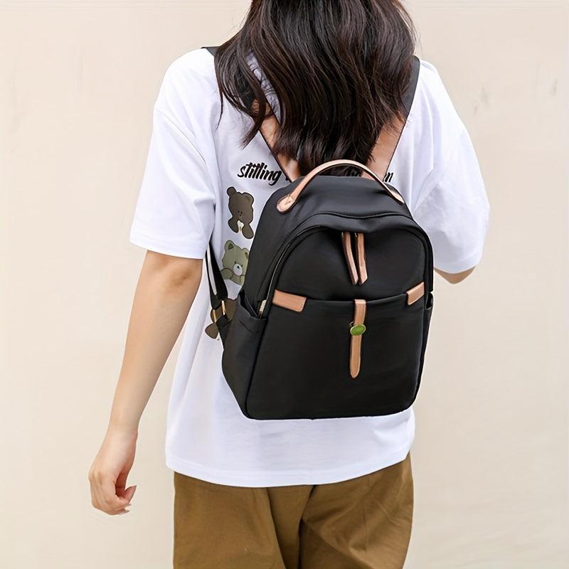 Colorblock Large Capacity Preppy Backpack Nylon Durable Lightweight Laptop Daypa