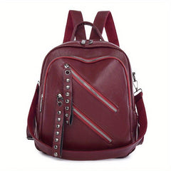 Studded Decor Zipper Front Backpack Purse for Women Punk Style