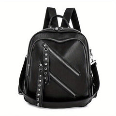 Studded Decor Zipper Front Backpack Purse for Women Punk Style