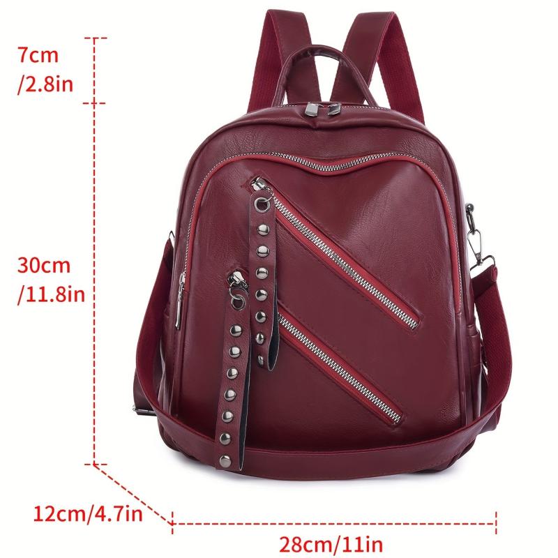 Studded Decor Zipper Front Backpack Purse for Women Punk Style