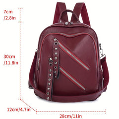 Studded Decor Zipper Front Backpack Purse for Women Punk Style