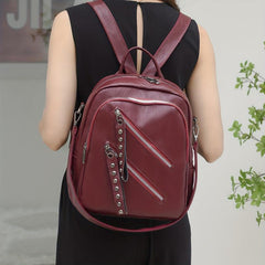 Studded Decor Zipper Front Backpack Purse for Women Punk Style