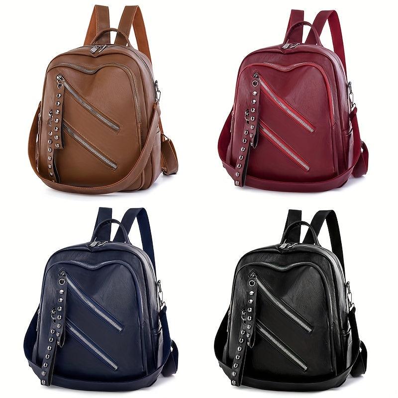 Studded Decor Zipper Front Backpack Purse for Women Punk Style