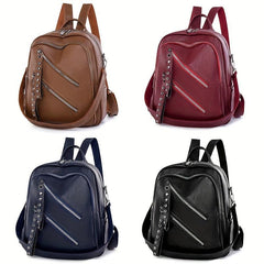 Studded Decor Zipper Front Backpack Purse for Women Punk Style