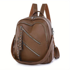 Studded Decor Zipper Front Backpack Purse for Women Punk Style