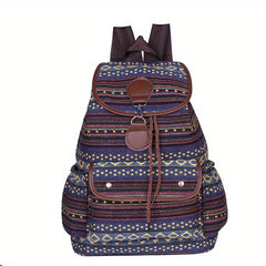 Boho Flap Drawstring Backpack Paisley Travel Daypack Lock School Bag