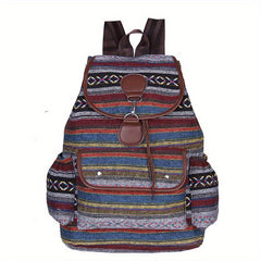 Boho Flap Drawstring Backpack Paisley Travel Daypack Lock School Bag