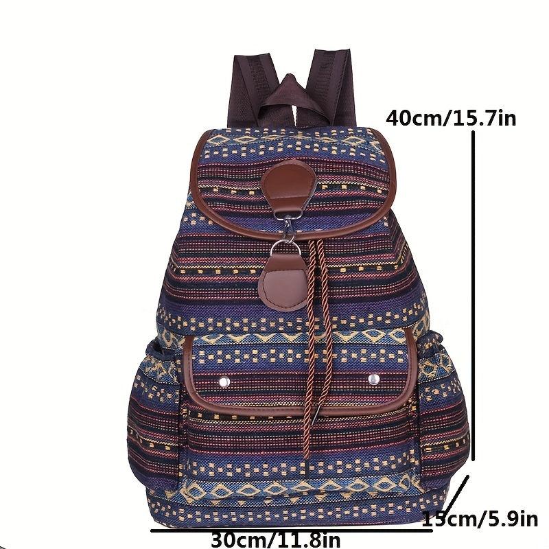 Boho Flap Drawstring Backpack Paisley Travel Daypack Lock School Bag