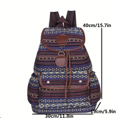 Boho Flap Drawstring Backpack Paisley Travel Daypack Lock School Bag