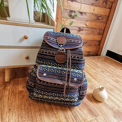 Boho Flap Drawstring Backpack Paisley Travel Daypack Lock School Bag