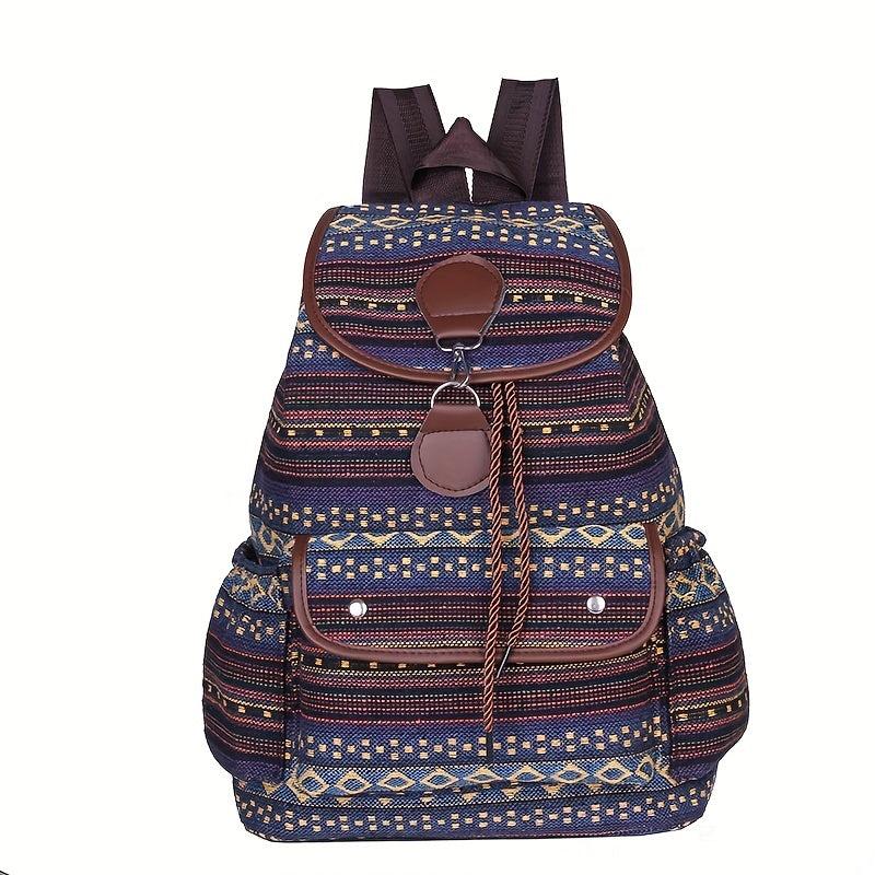 Boho Flap Drawstring Backpack Paisley Travel Daypack Lock School Bag