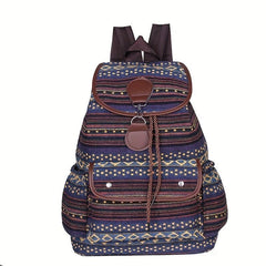 Boho Flap Drawstring Backpack Paisley Travel Daypack Lock School Bag