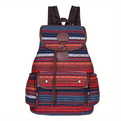 Boho Flap Drawstring Backpack Paisley Travel Daypack Lock School Bag
