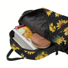 Sunflower Print Zipper Backpack Lightweight School Bag