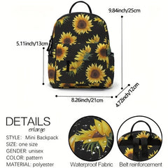 Sunflower Print Zipper Backpack Lightweight School Bag
