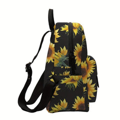 Sunflower Print Zipper Backpack Lightweight School Bag