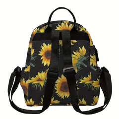 Sunflower Print Zipper Backpack Lightweight School Bag