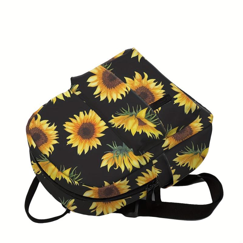 Sunflower Print Zipper Backpack Lightweight School Bag