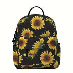 Sunflower Print Zipper Backpack Lightweight School Bag