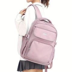 Preppy Solid Zipper Backpack School Bag