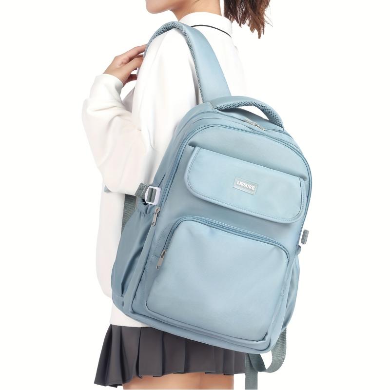 Preppy Solid Zipper Backpack School Bag