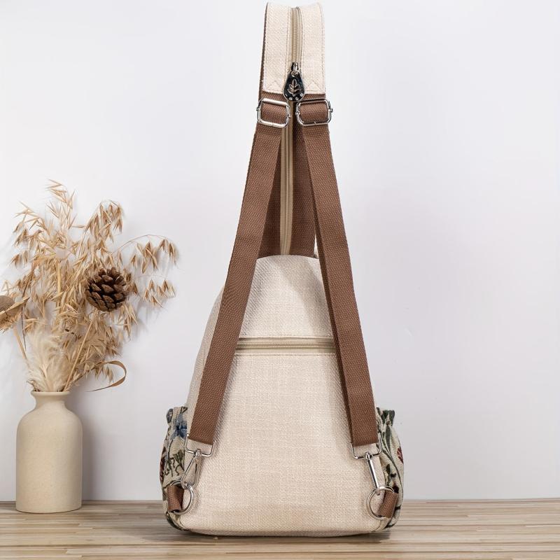 Ethnic Style Floral Embroidered Backpack Purse