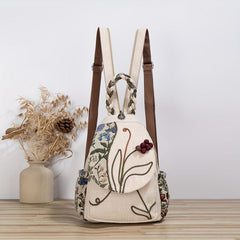 Ethnic Style Floral Embroidered Backpack Purse