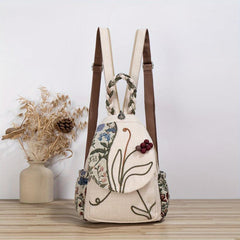 Ethnic Style Floral Embroidered Backpack Purse