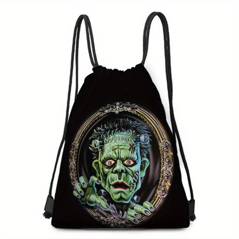 Halloween Pumpkin Skull Print Backpack Horror Drawstring Daypack